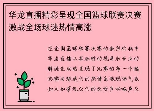 华龙直播精彩呈现全国篮球联赛决赛激战全场球迷热情高涨